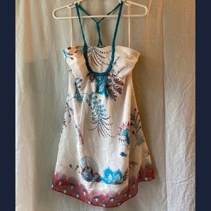 Guess Jeans White Floral Twisted Racerback Dress